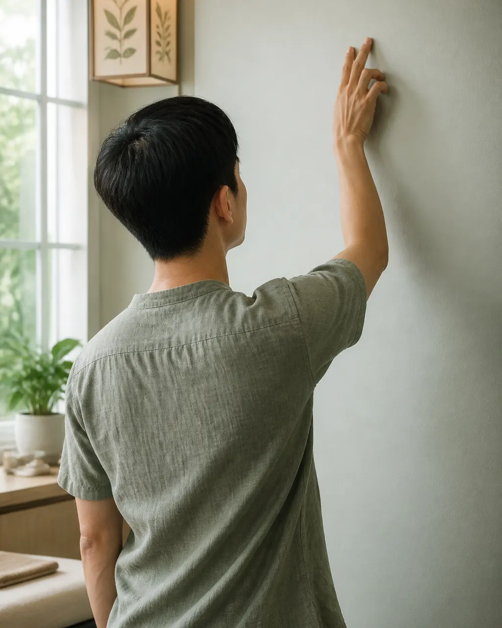 Finger-walk stretch up a wall for frozen shoulder