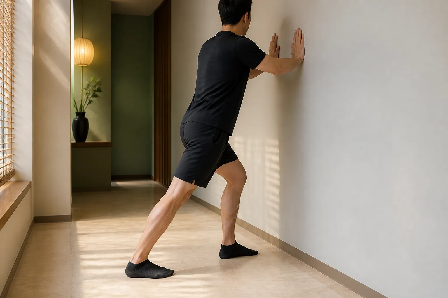 Wall calf stretch for plantar fasciitis at PULSE TCM