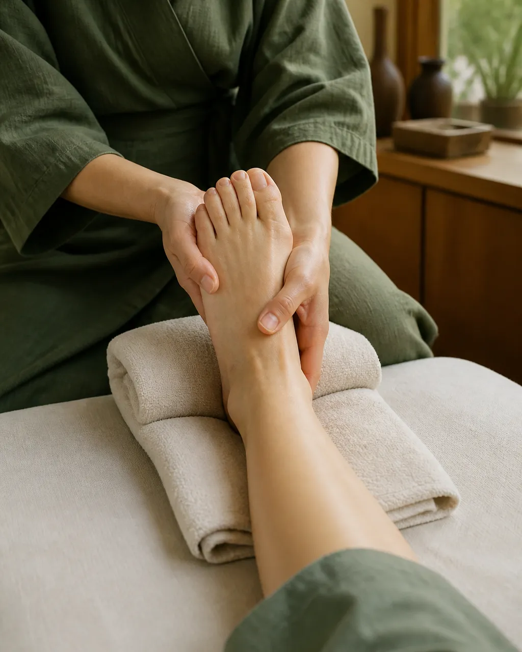 Towel stretch under the arch for plantar fasciitis