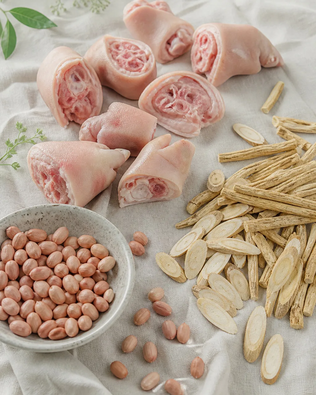 Pork trotter, peanuts, Codonopsis, and Astragalus for soup at PULSE TCM