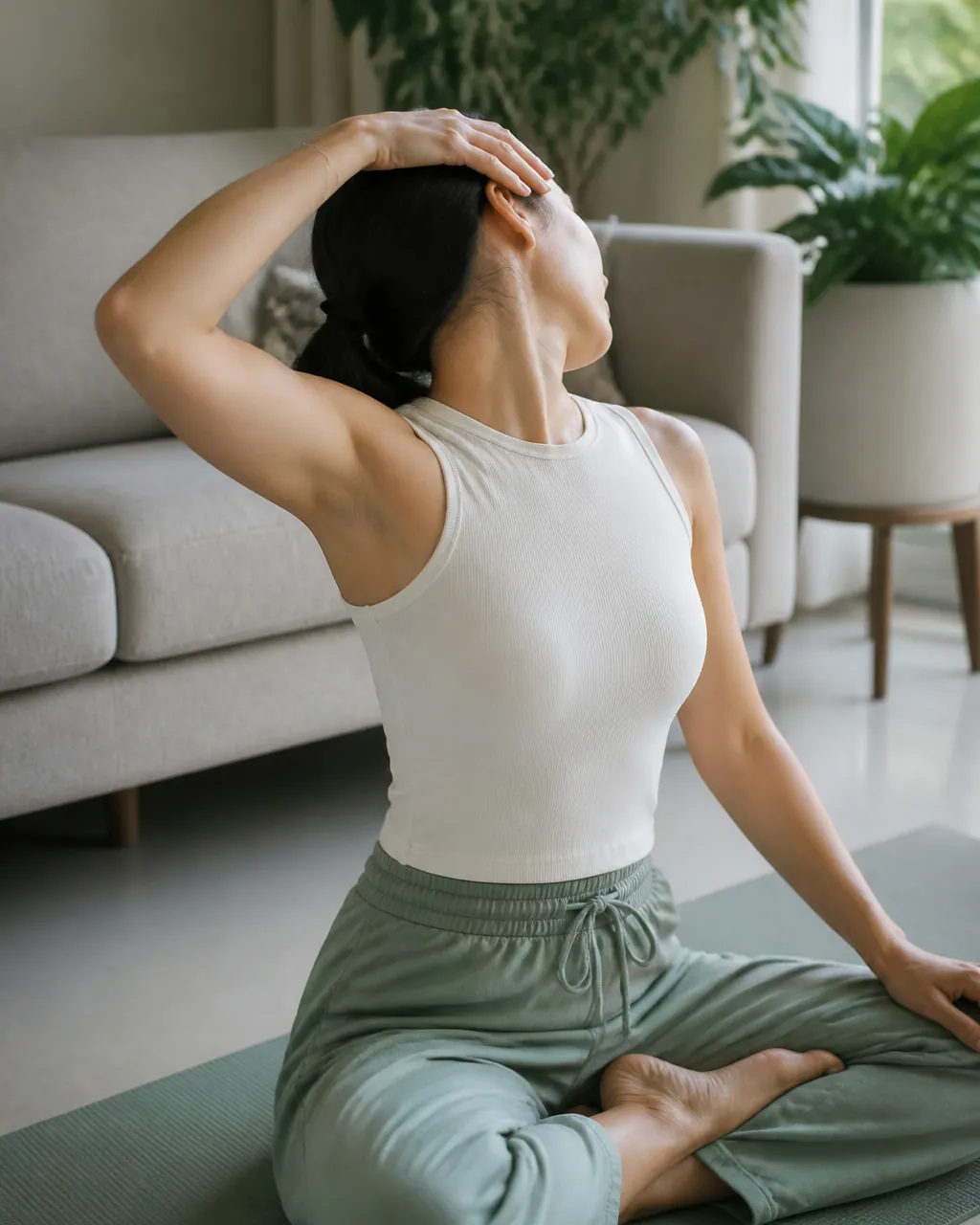 Ear-to-shoulder stretch for the side of the neck