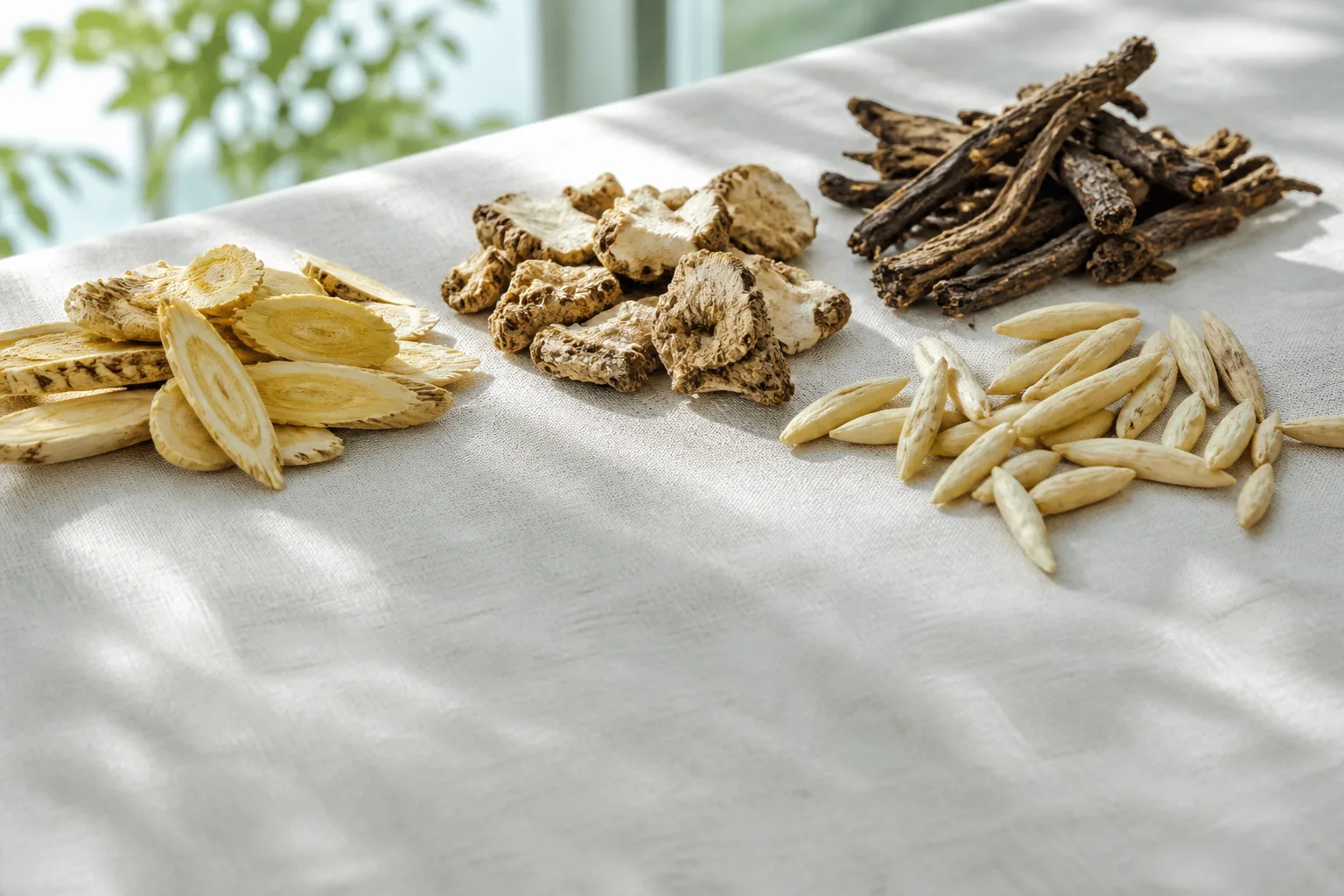 Dried Huang Qi, Bai Zhu, Fang Feng, and Mai Dong for post-COVID immunity tea at PULSE TCM