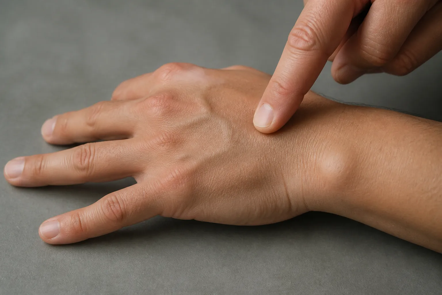 Finger locating Zhong Zhu TE3 between ring and little finger metacarpals