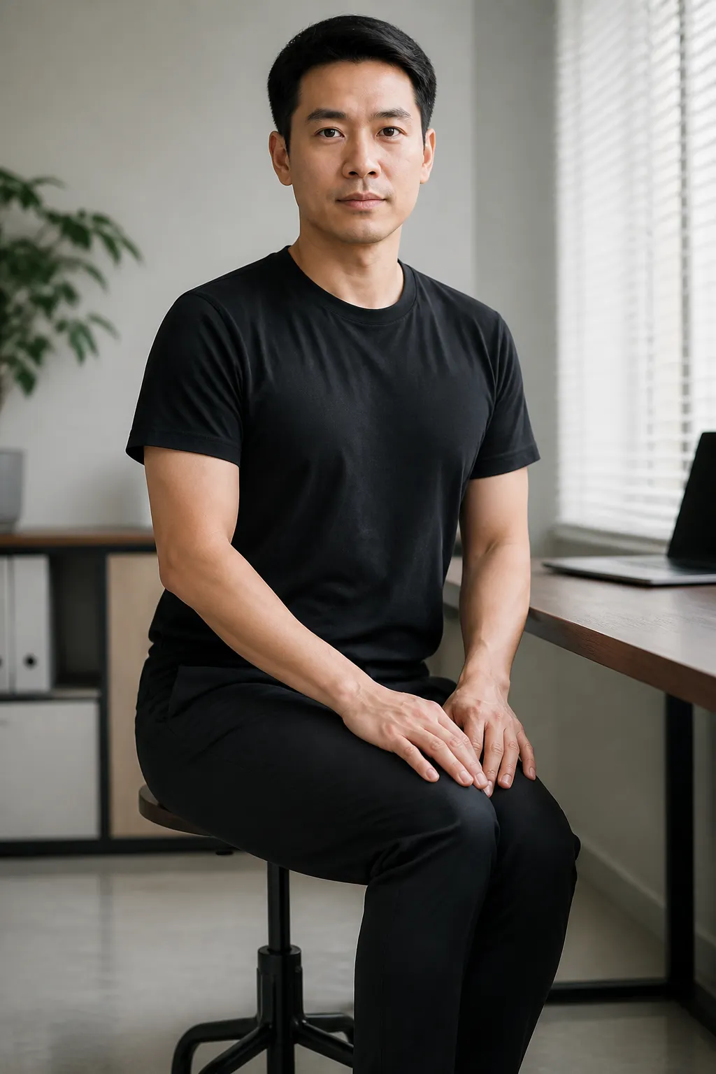 Person on a stable chair shifting the hips side to side for desk posture