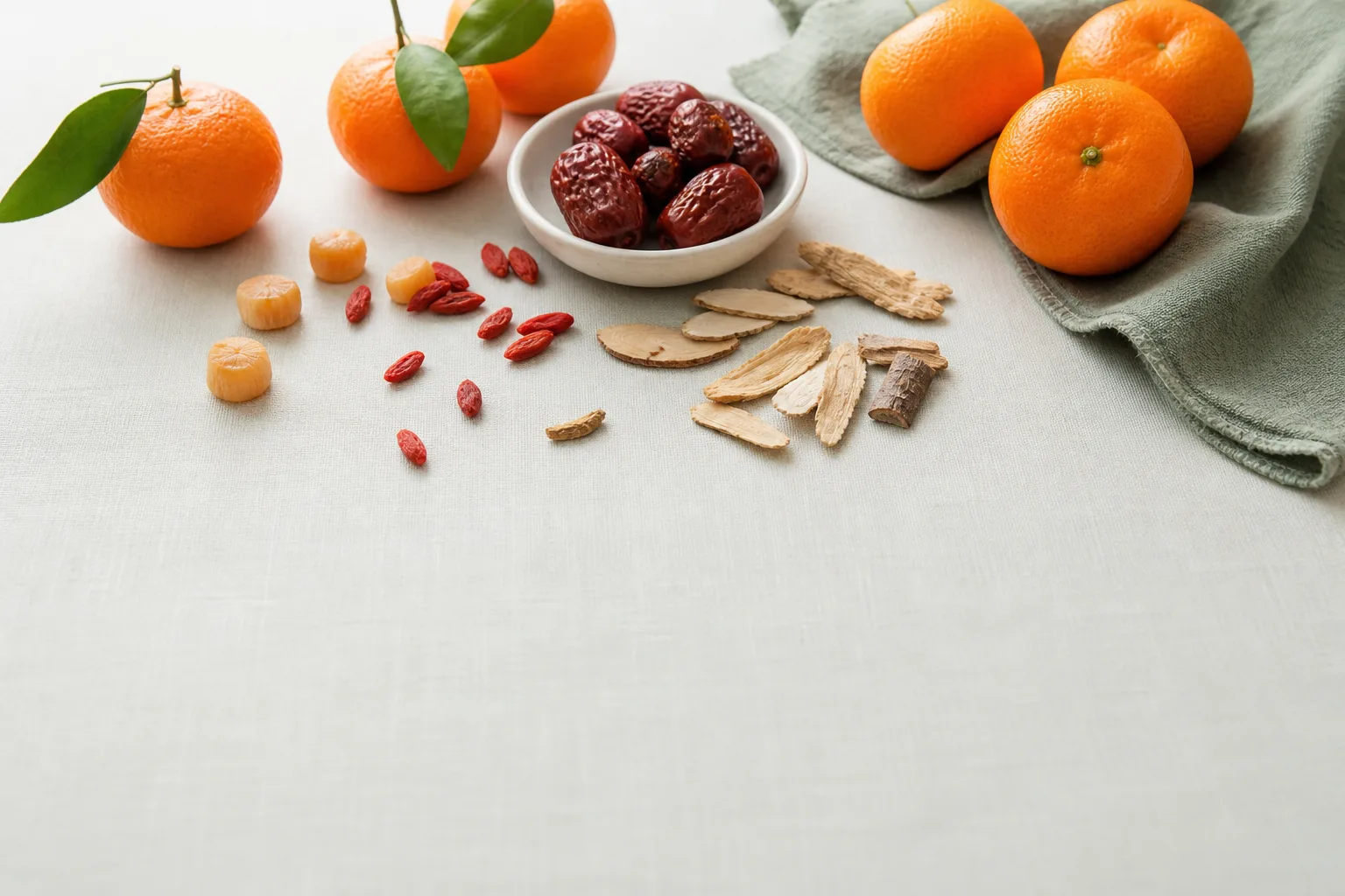 Mandarin oranges, red dates, and Chinese herbs for CNY health tips