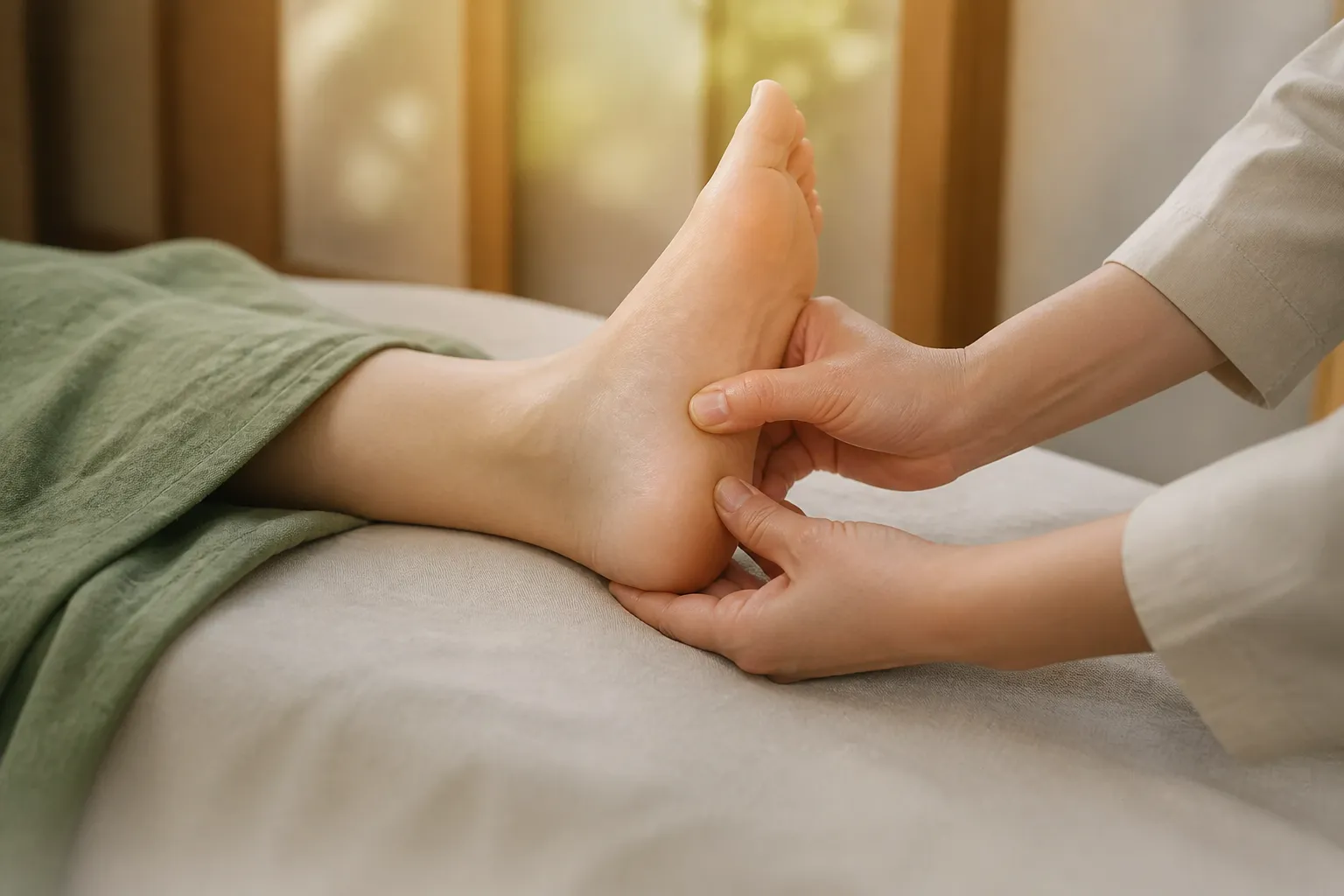 Physician assessing a heel for plantar fasciitis at PULSE TCM