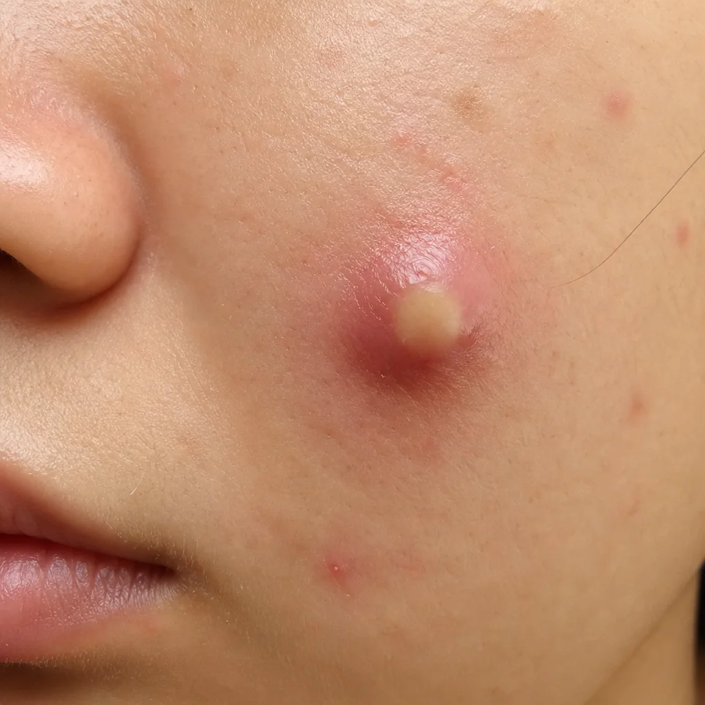 Close-up of a cystic acne lesion on facial skin