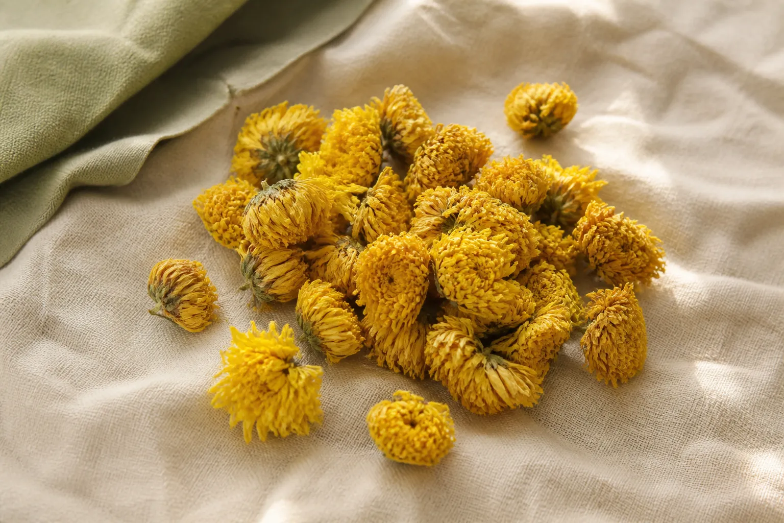 Dried yellow chrysanthemum flowers used for wind-heat tea