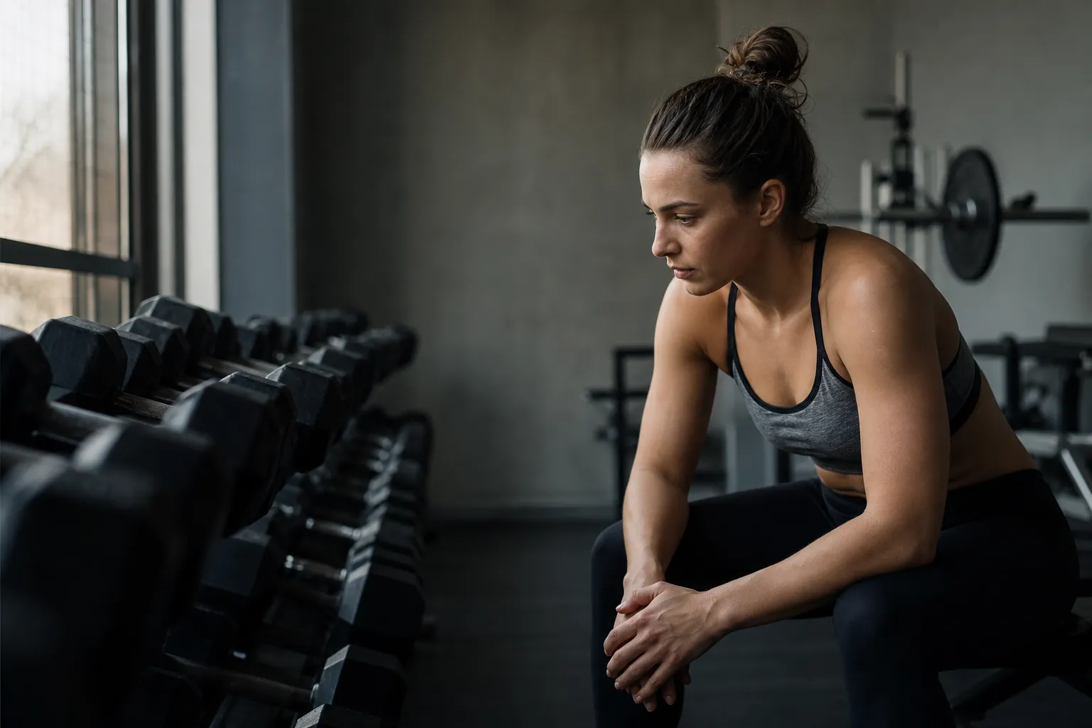 Athlete pausing mid-workout when a fitness plateau stalls progress
